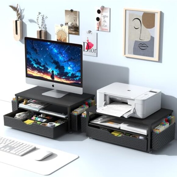 Wood Monitor Stand with Drawer and Pen Holders, Desk Organizer for Office - Picture 8 of 8